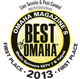 Best of Omaha 2013 circular award badge in black, gold, and white with first place text