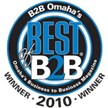 B2B Omaha’s Best of B2B 2010 winner badge in blue, black, and silver.