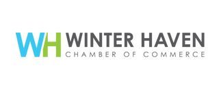 The logo for the winter haven chamber of commerce is blue and green.