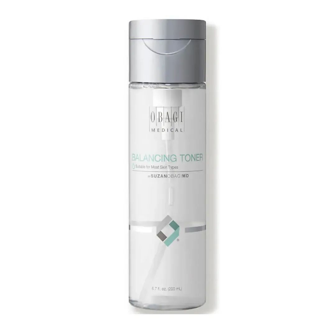 A bottle of obagi balancing toner on a white background.