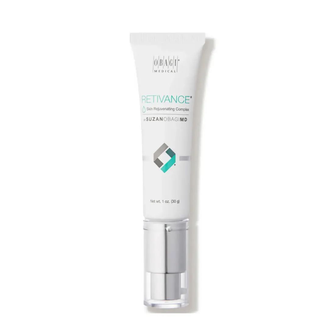 A bottle of obagi retinance eye cream on a white background.