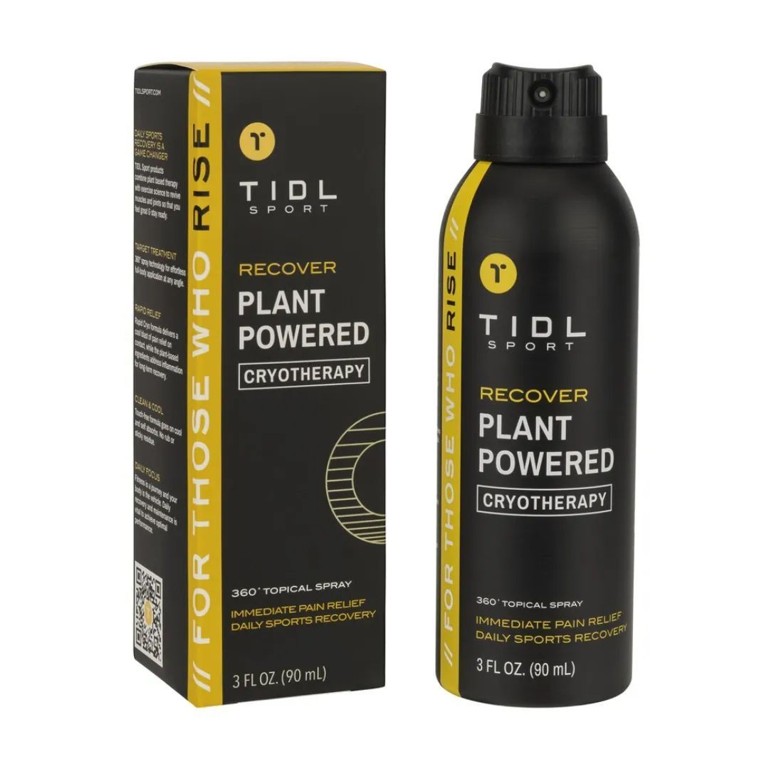 A bottle of tide plant powered cryotherapy next to its box