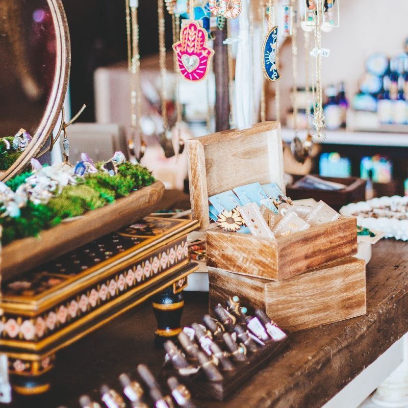 A table with a lot of jewelry on it