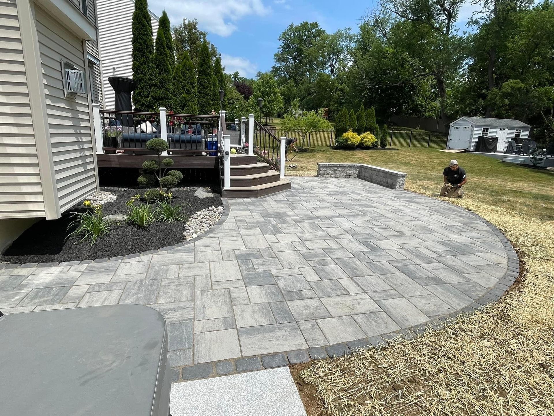 patio with a man in the background