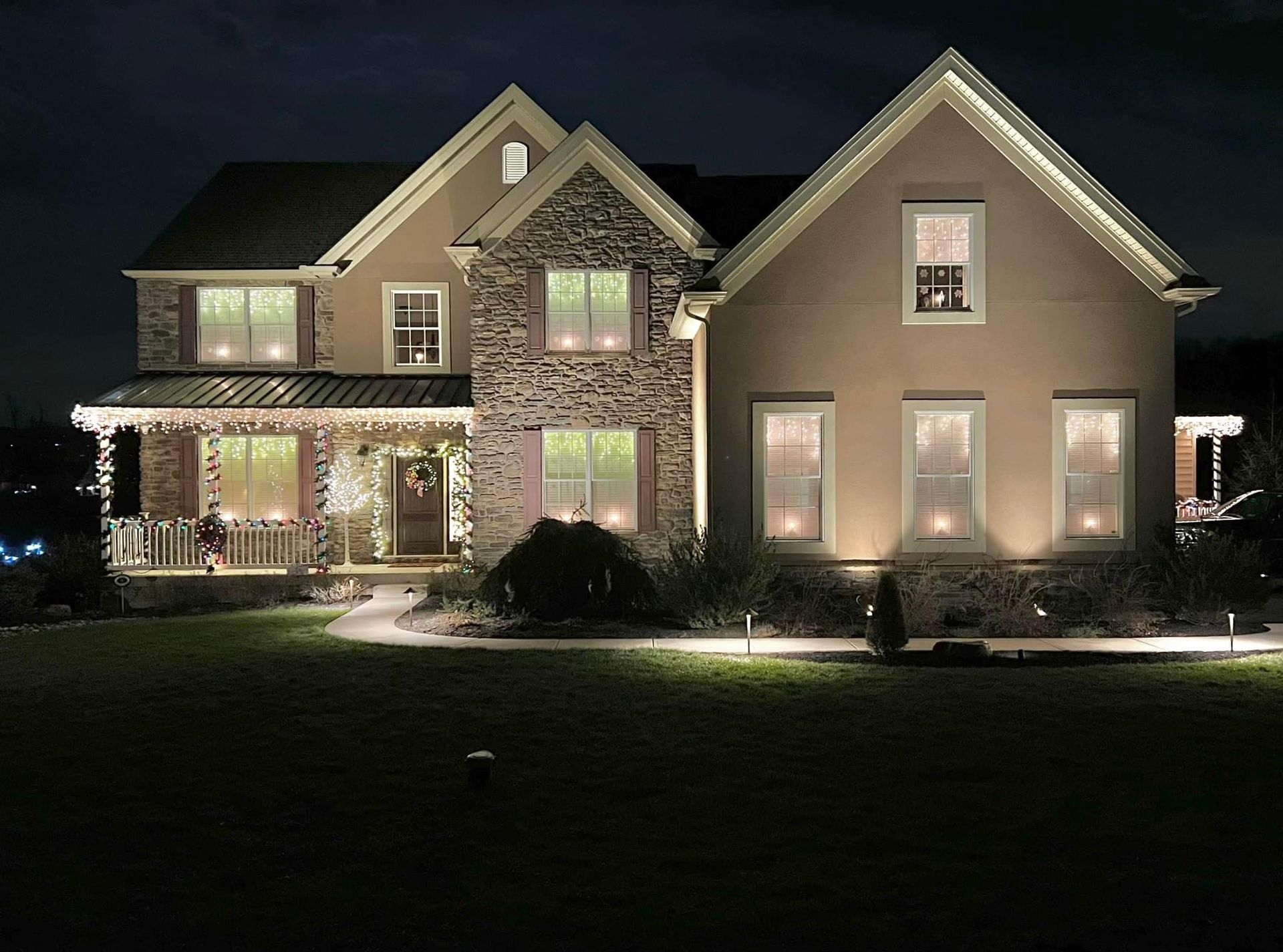 exterior of a house with Christmas lights
