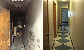Fire damage before and after