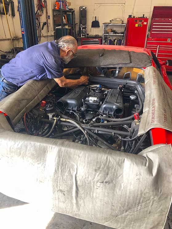 Ferrari engine being serviced