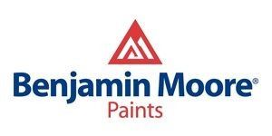 Benjamin Moore Paints logo in blue and red with a red triangular icon