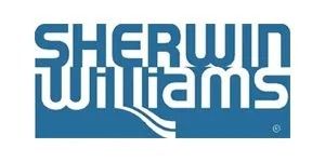 Sherwin-Williams logo in blue and white with stylized paint-swoosh icon