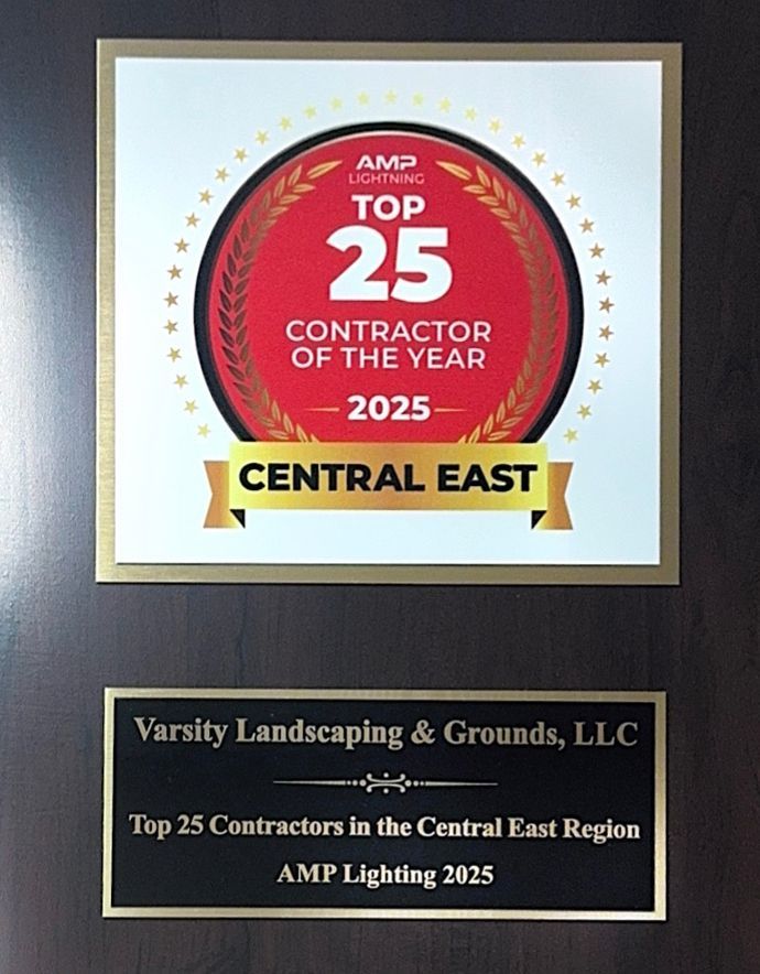 AMP Top 25 Contractor of the Year 2025 Central East award plaque for Yasity Landscaping & Grounds, LLC.