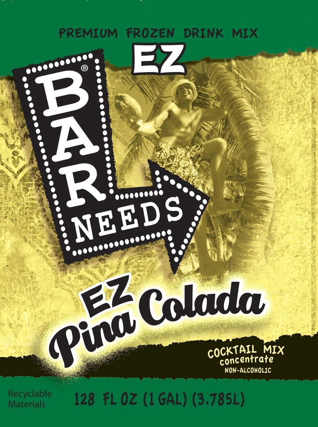 Bar Needs EZ Piña Colada frozen drink mix box with gold background and tropical drink graphic