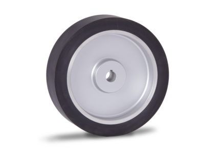 A black and silver wheel with a hole in the middle