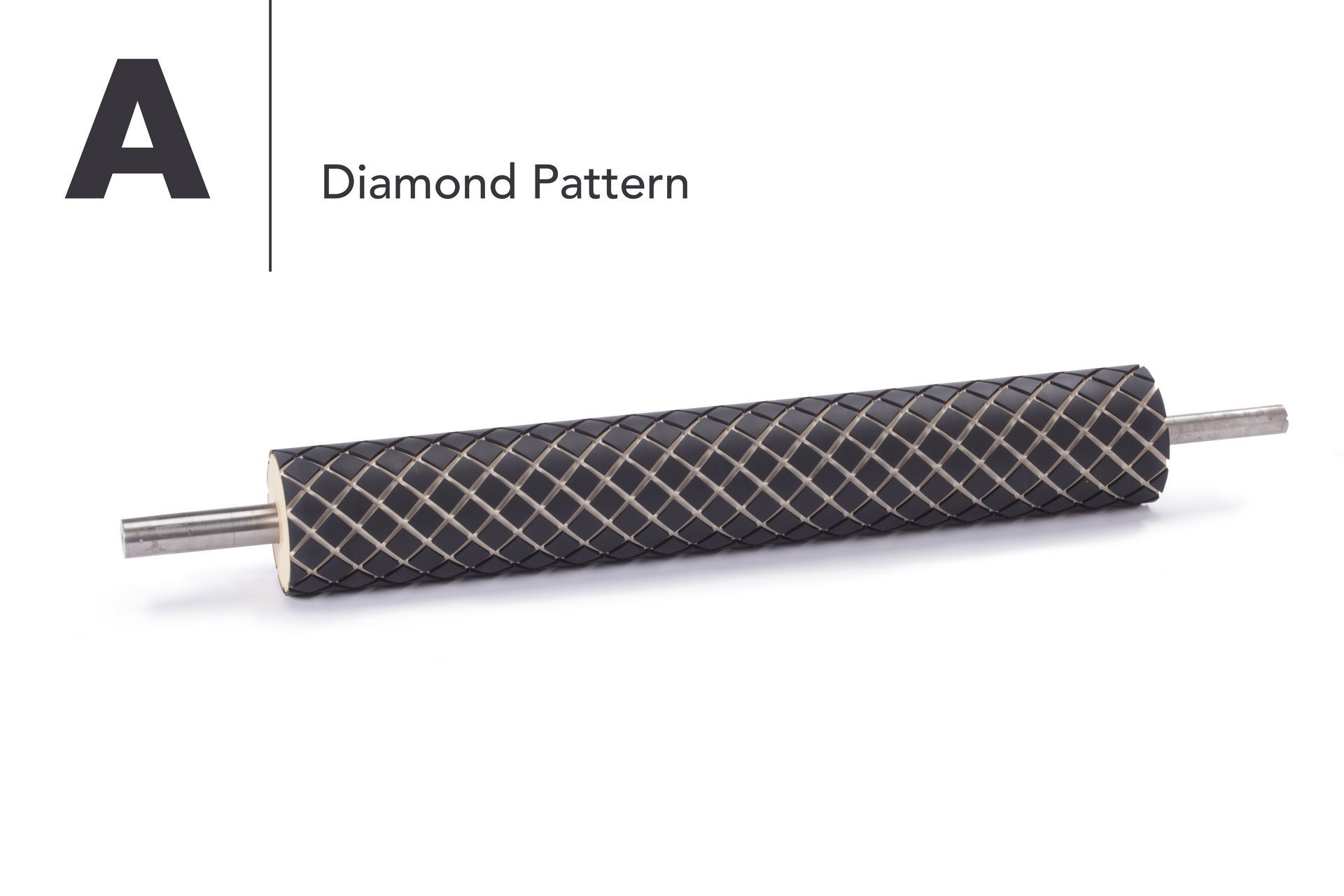 A black rubber roller with a diamond pattern on it.