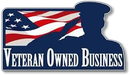 A veteran owned business logo with a soldier saluting the american flag.