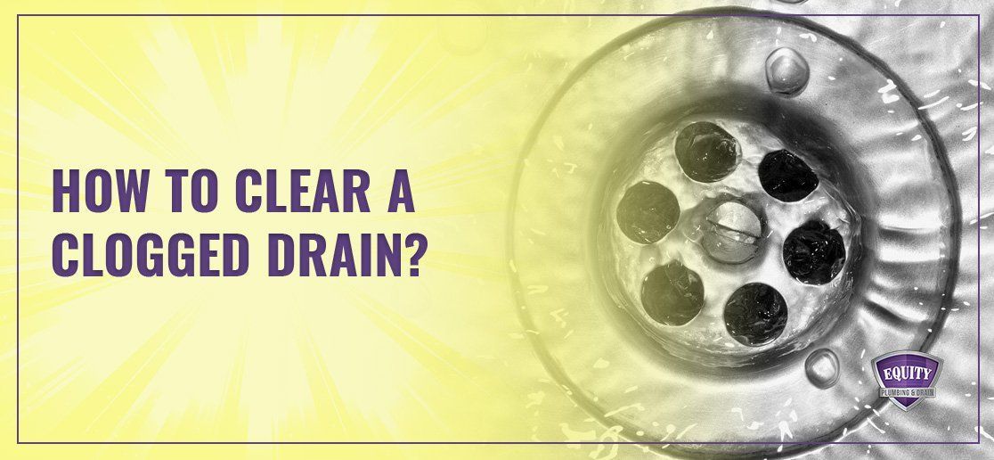 Text graphic: “How to clear a clogged drain?” beside a bathroom sink drain