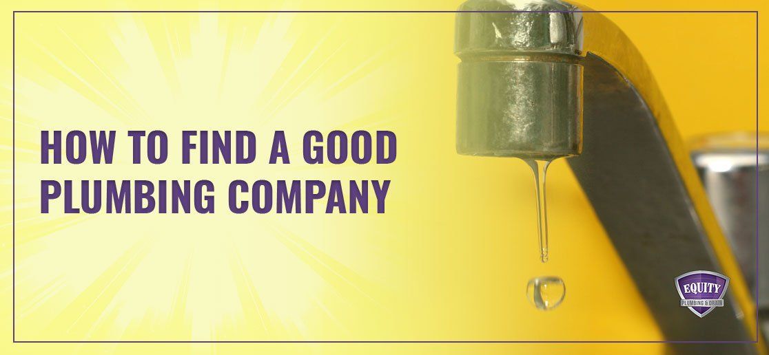 How to find a good plumbing company text beside a faucet dripping water on a yellow background