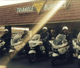 Bikers in front of Triangle Drive In