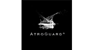 ATROGUARD logo with a white abstract emblem on a black background