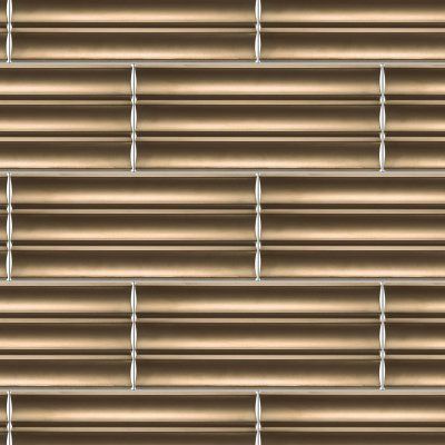 Close-up of beige horizontal window blinds with alternating open and closed slats