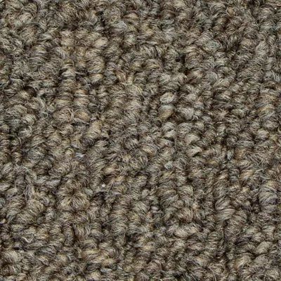 Close-up of a beige and brown textured carpet surface