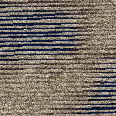 Blue and beige horizontal striped fabric with a woven texture