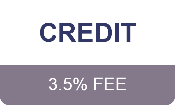 A logo for a credit card with a 3.5 % fee.