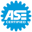 Blue ASE Certified gear-shaped logo with white text