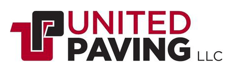 Logo for United Paving LLC. Features a red and black stylized UP graphic, followed by the company name in red and black.