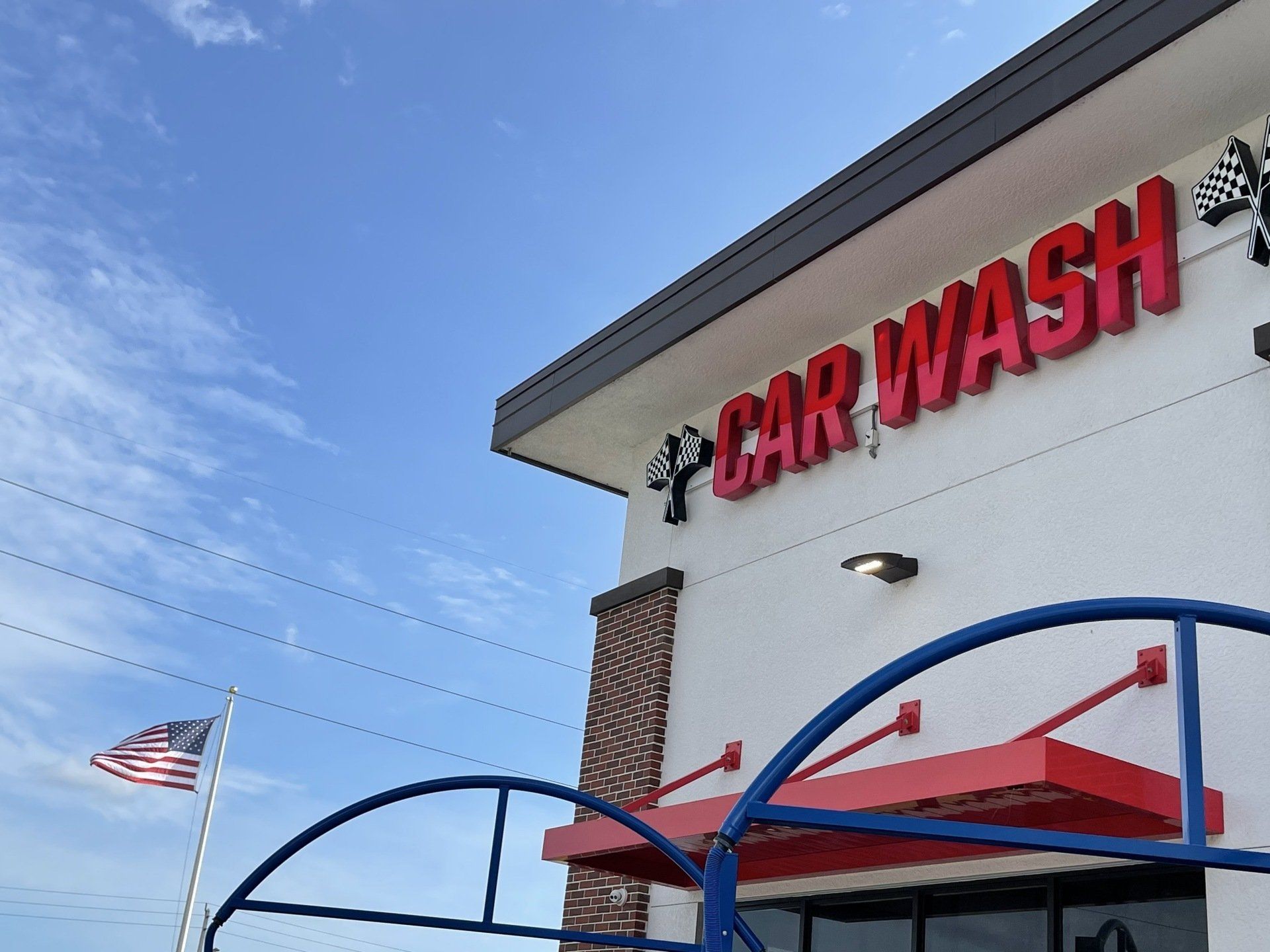 Car wash exterior with red