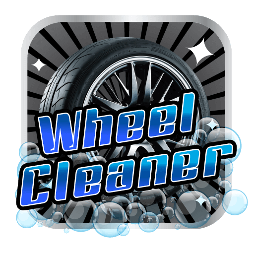 Wheel Cleaner app icon: a tire and wheel with bubbles, text