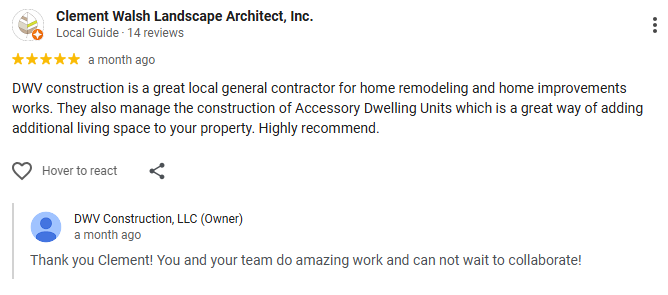 A Google review from Clement Walsh Landscape Architect, Inc.