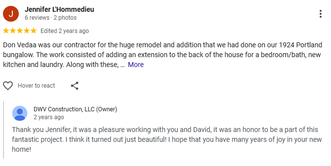 A Google review from Jennifer L'Hommedieu