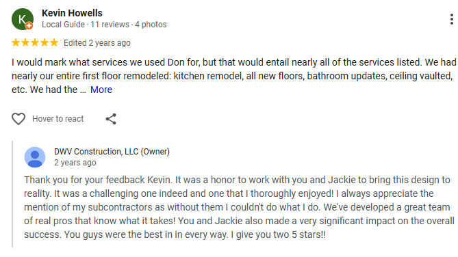 A Google review from Kevin Howells