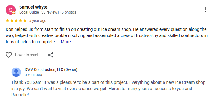 A Google review from Samuel Whyte