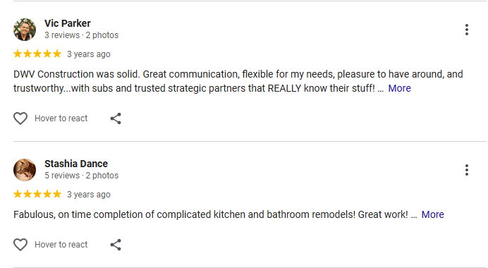 A Google review from Vic Parker and Stashia Dance