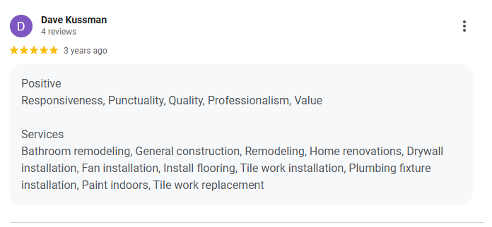 A Google review from Dave Kussman