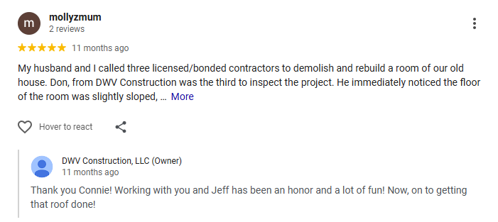 A Google review from mollyzmum