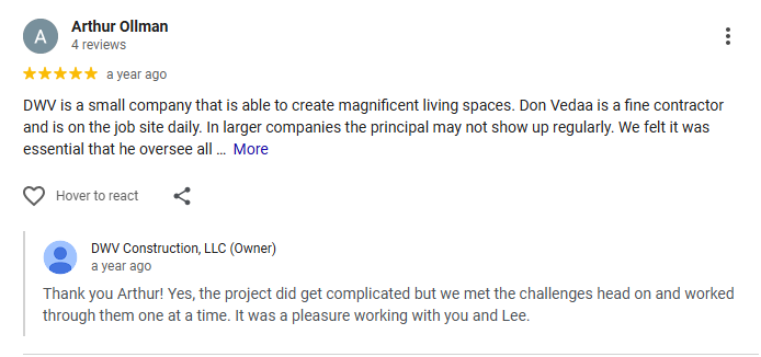 A Google review from Arthur Ollman