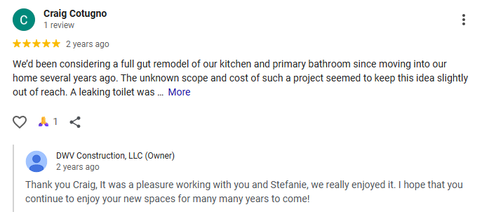 A Google review from Craig Cotugno