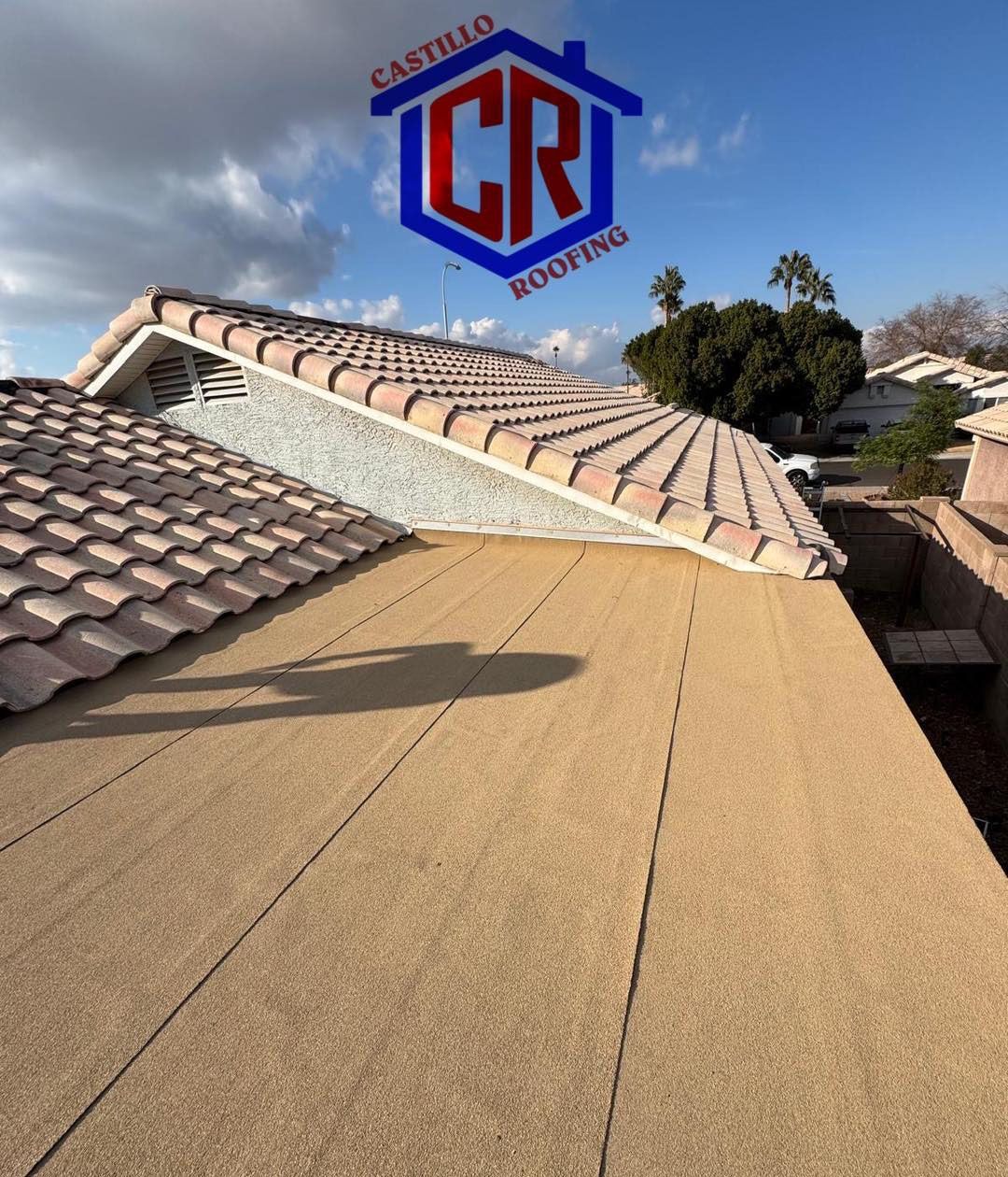 A roof with a cr logo on it