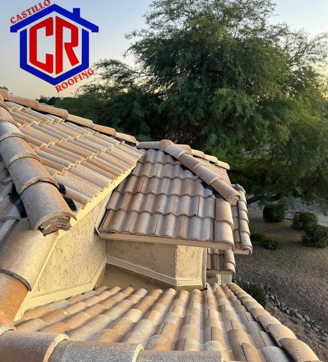 A roof with a cr logo on it