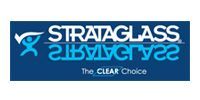 The Strataglass logo in white and light blue on a dark blue background with the text, 