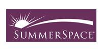 The SummerSpace logo features a stylized sun rising over an arched horizon line in white against a dark purple background.