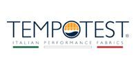 Logo for Tempotest Italian Performance Fabrics, featuring a circular icon and green, white, and red horizontal lines.