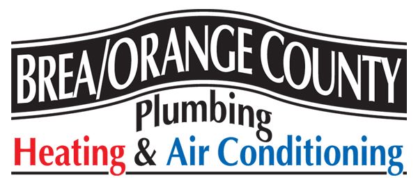 Brea/Orange County Plumbing Heating & Air Conditioning logo with black, white, red, and blue text.
