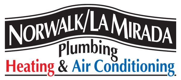 Norwalk/La Mirada Plumbing Heating & Air Conditioning logo in black, red, and blue.