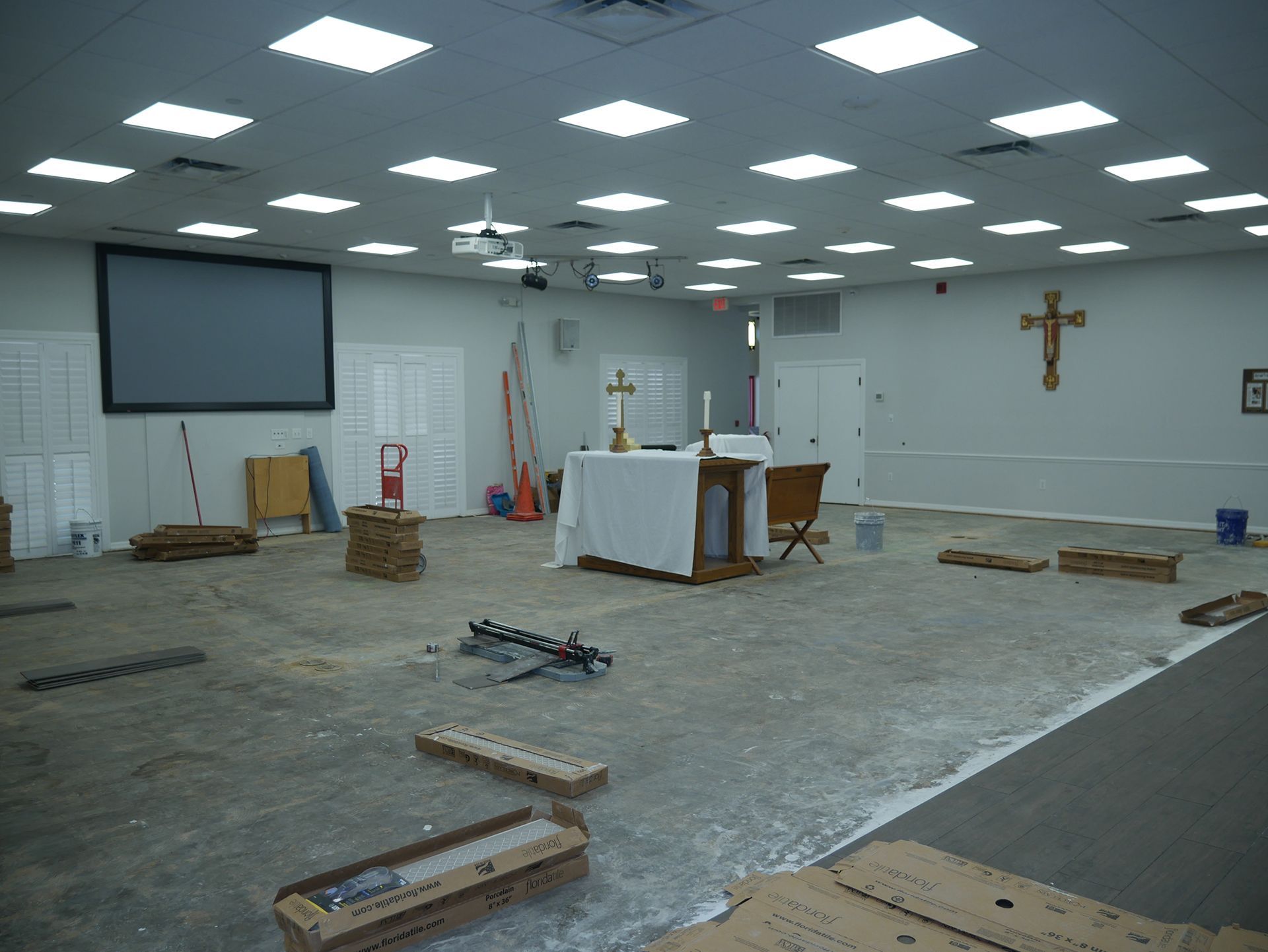 Church with floor installation