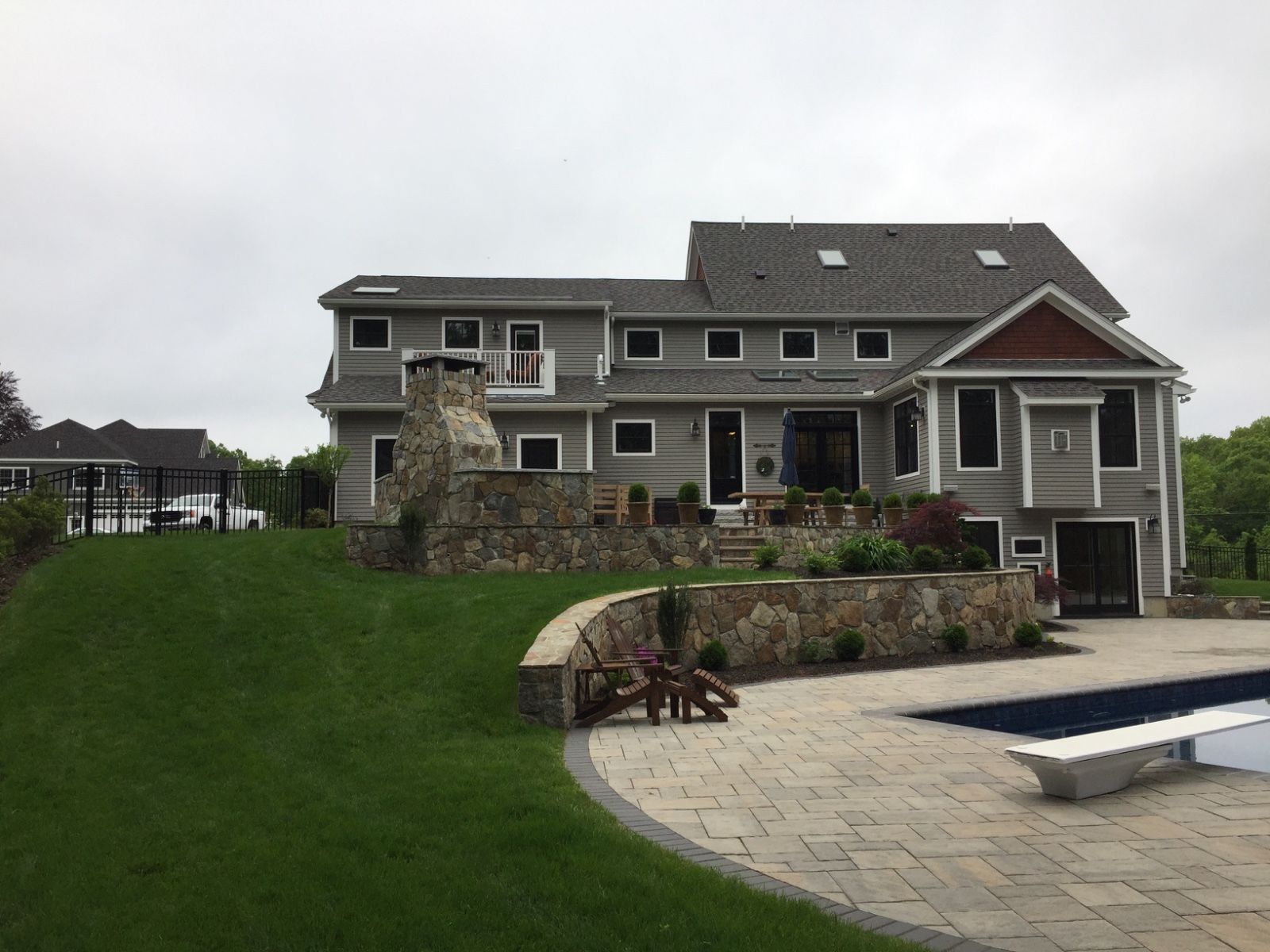 A large house with a swimming pool in the backyard.
