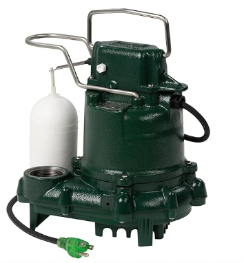 A green pump with a white float attached to it.