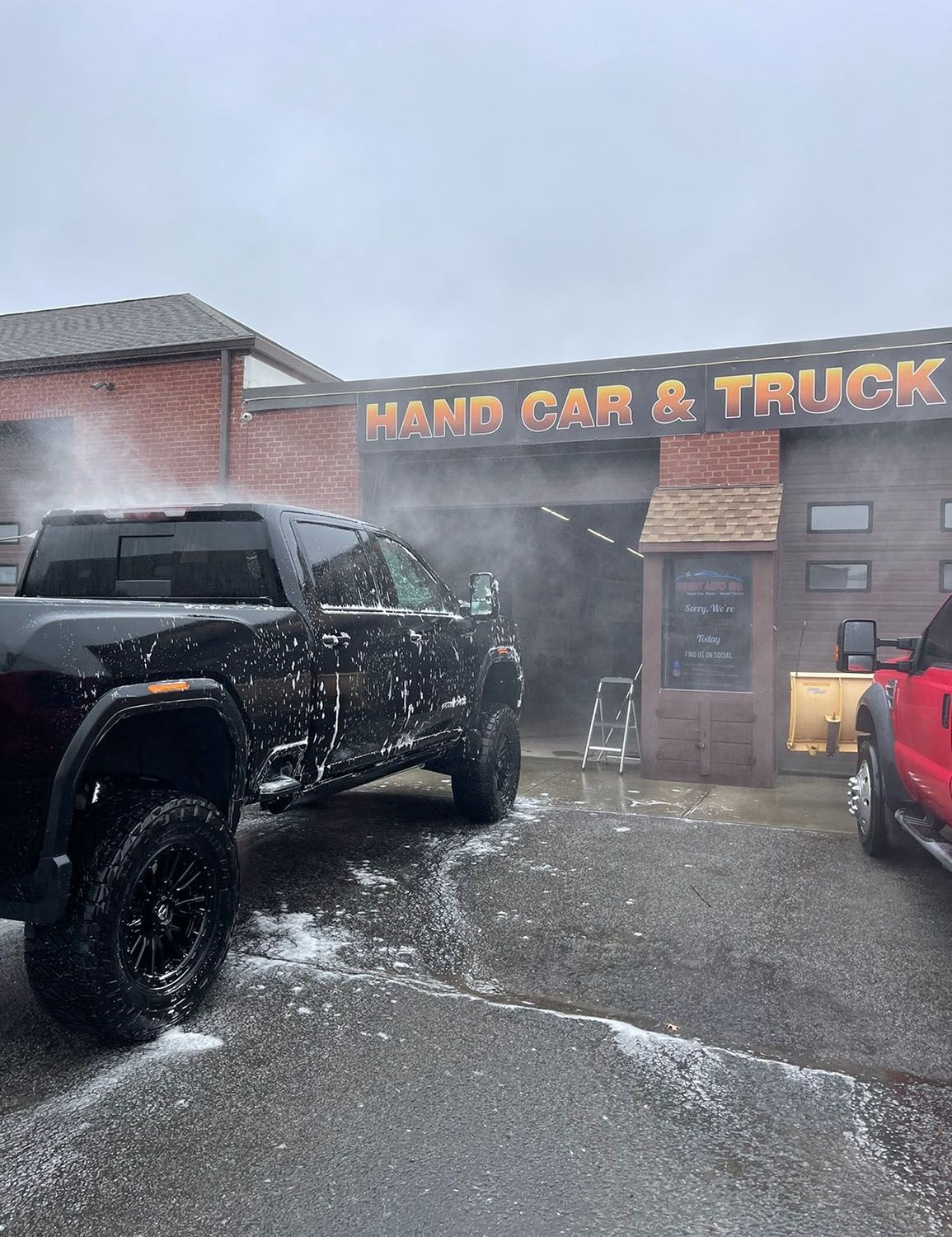 Pickup truck being washed